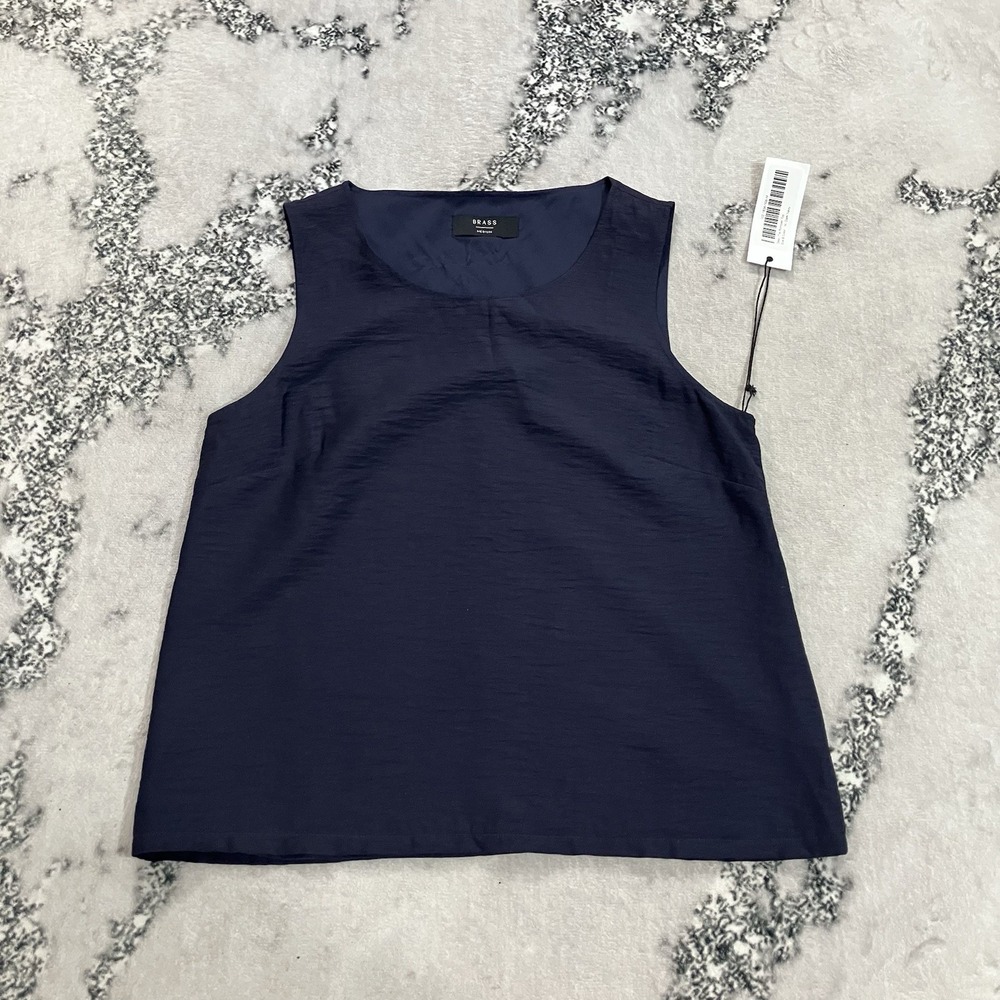 Brass NWT Sleeveless Romper Overlay Top Dark Navy Crew Neck Women's Medium